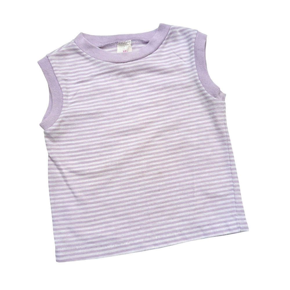 Vintage Sears Toddler‎ Girls Striped Sleeveless Tank Top T-Shirt Purple White 3T
